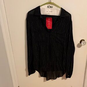 Evereve Black Sheer Blouse with Subtle Sparkle